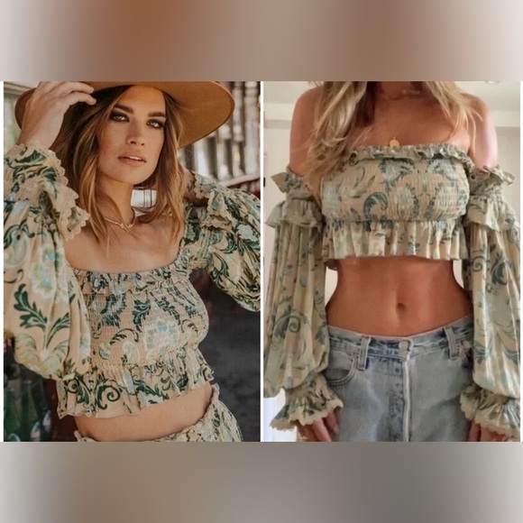 Spell & The Gypsy Collective ✨ Aurora Peasant Cropped Top in Avocado 🥑 Small - Picture 1 of 12